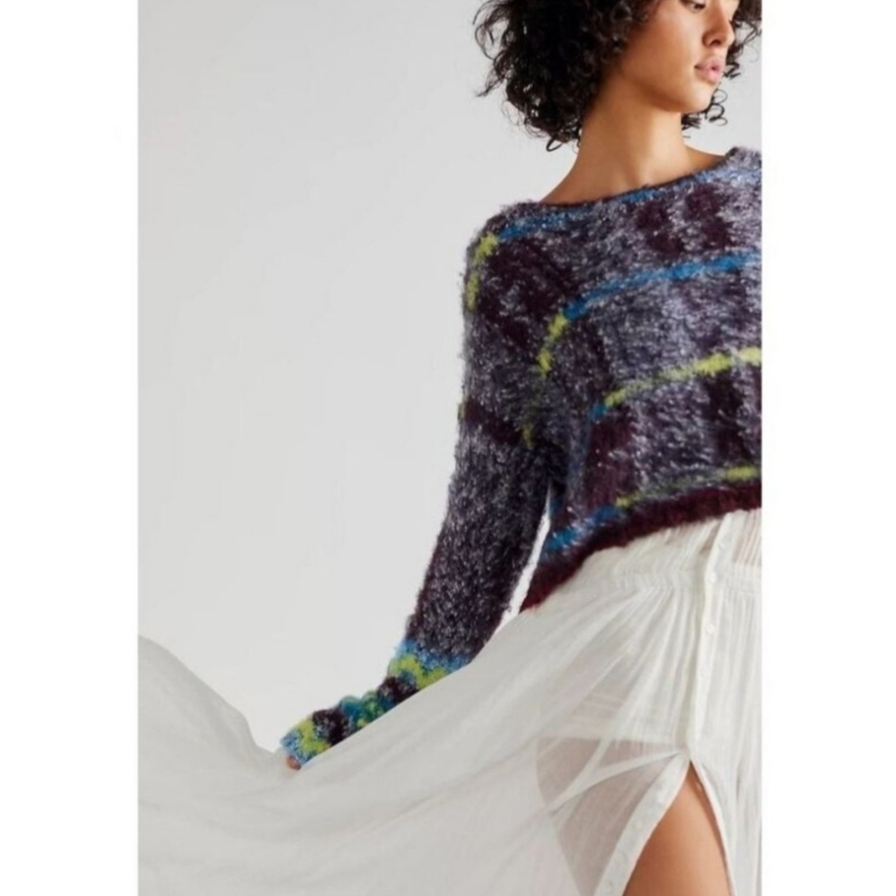 Free People Women's Emerson Plaid Crop Pullover Sweater size L - Picture 4 of 17